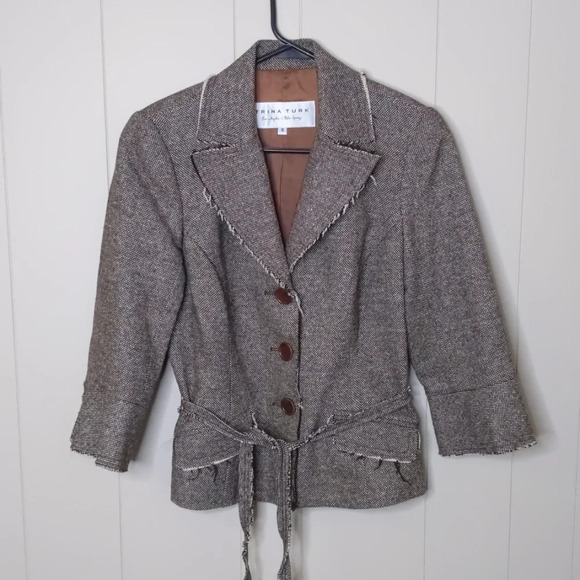 Trina Turk Raw Edge Tweed Bell Sleeve Blaz… - Picture 1 of 7